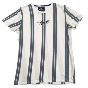 Hollister Mens Graphic T-Shirt Medium White Navy Blue Striped Cotton California